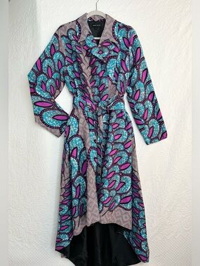 Mae Otti Motun African Print High-Low Wrap Blazer Dress Size XL